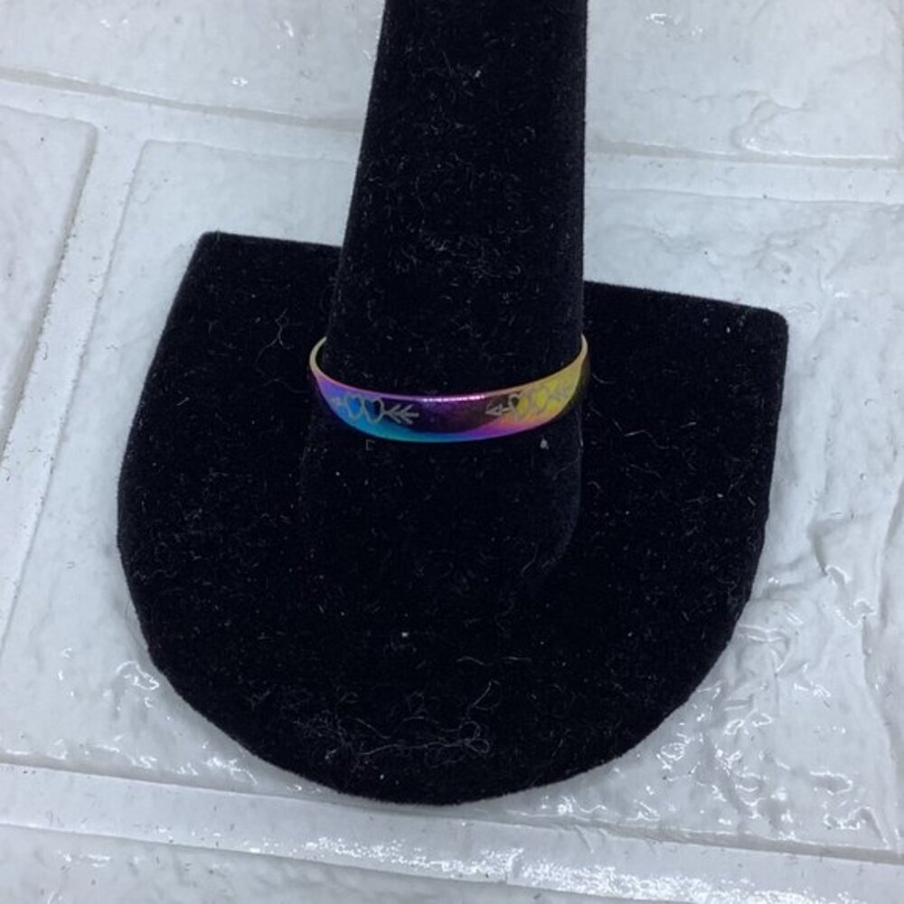 Stainless Steel Unisex Heart Arrow Rainbow Ring Band‎ Size 1